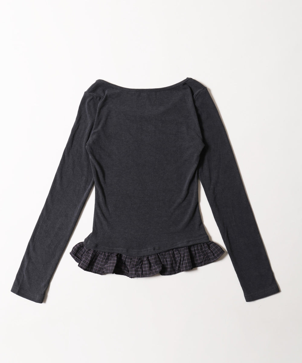 チョーカーセットチェックヘムフリルトップス