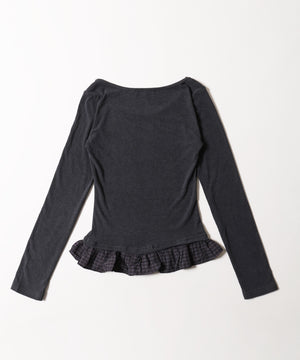 チョーカーセットチェックヘムフリルトップス