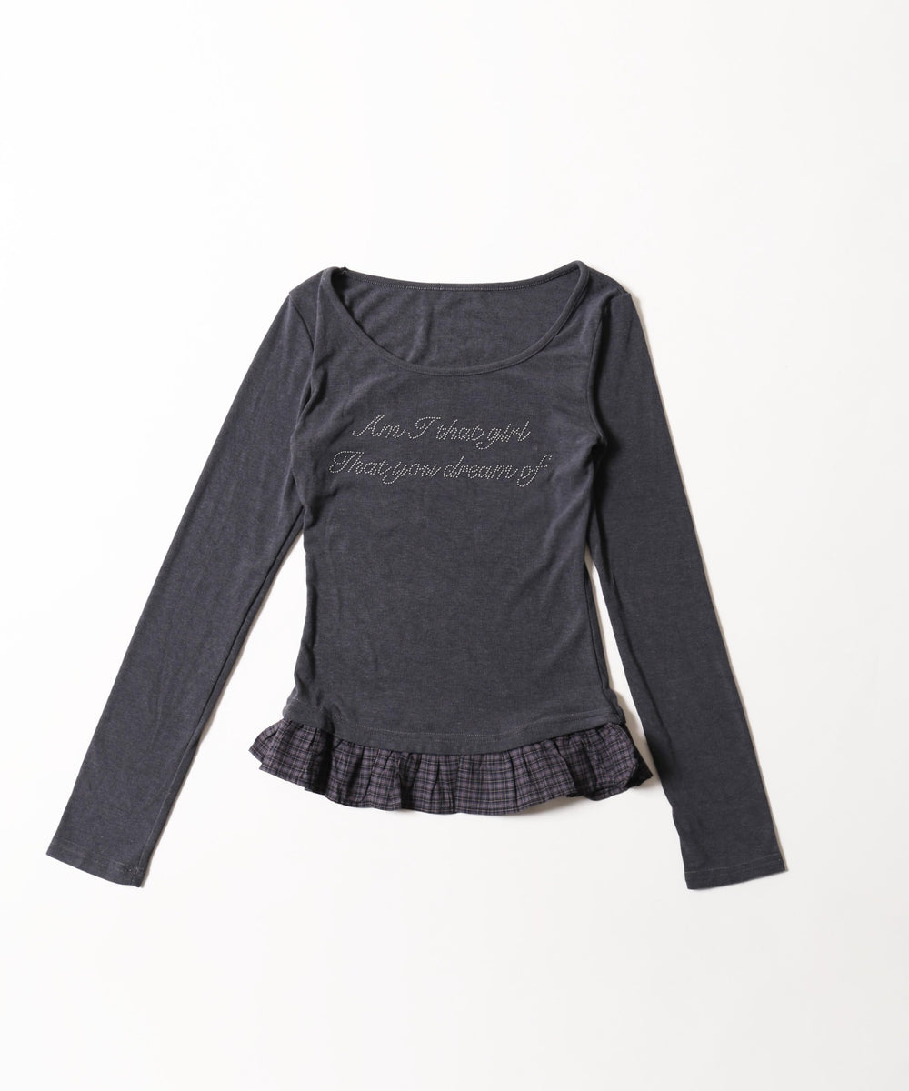 チョーカーセットチェックヘムフリルトップス