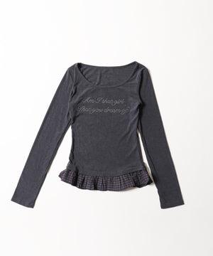 チョーカーセットチェックヘムフリルトップス