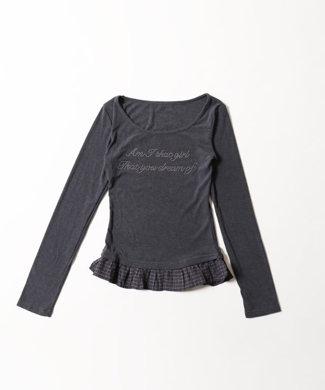 チョーカーセットチェックヘムフリルトップス