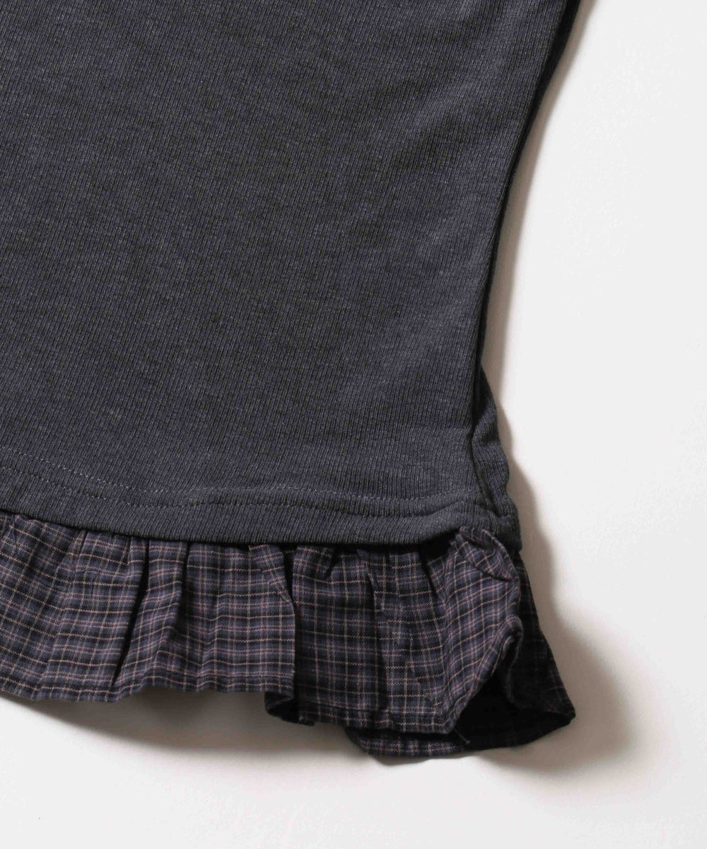 チョーカーセットチェックヘムフリルトップス