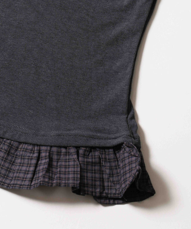 チョーカーセットチェックヘムフリルトップス