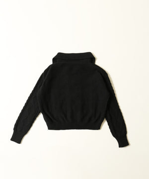 Wジップ襟付きケーブルカーディガン