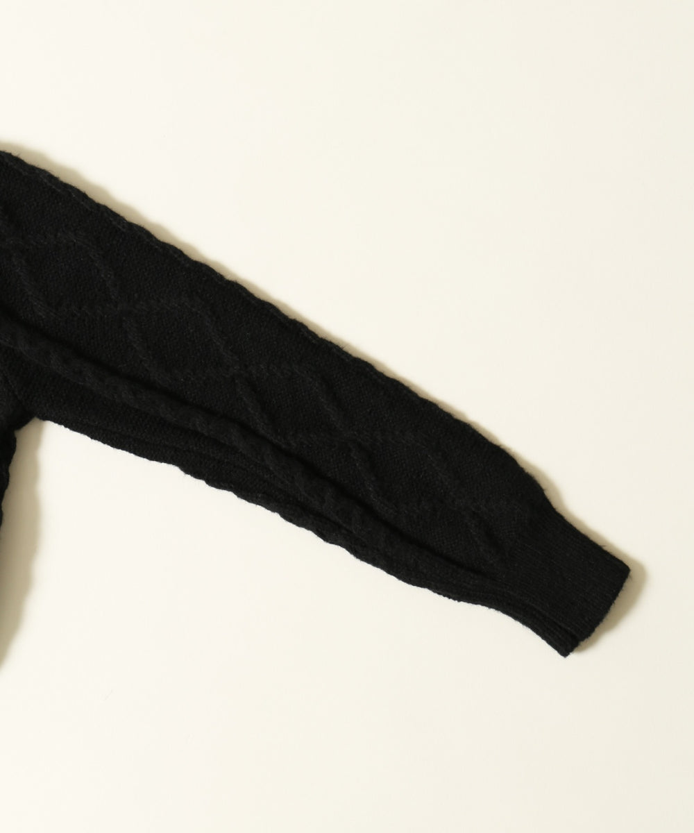 Wジップ襟付きケーブルカーディガン