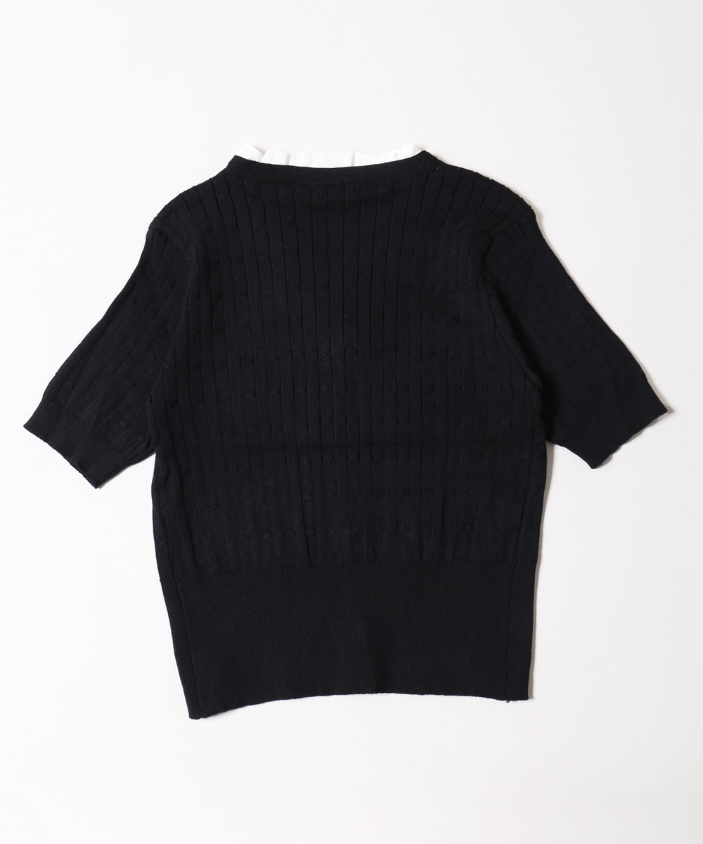 フリルネック半袖カーデ