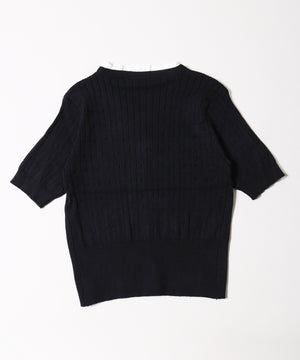 フリルネック半袖カーデ