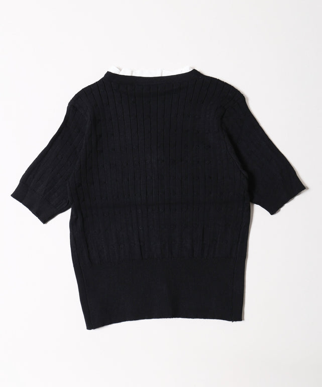 フリルネック半袖カーデ