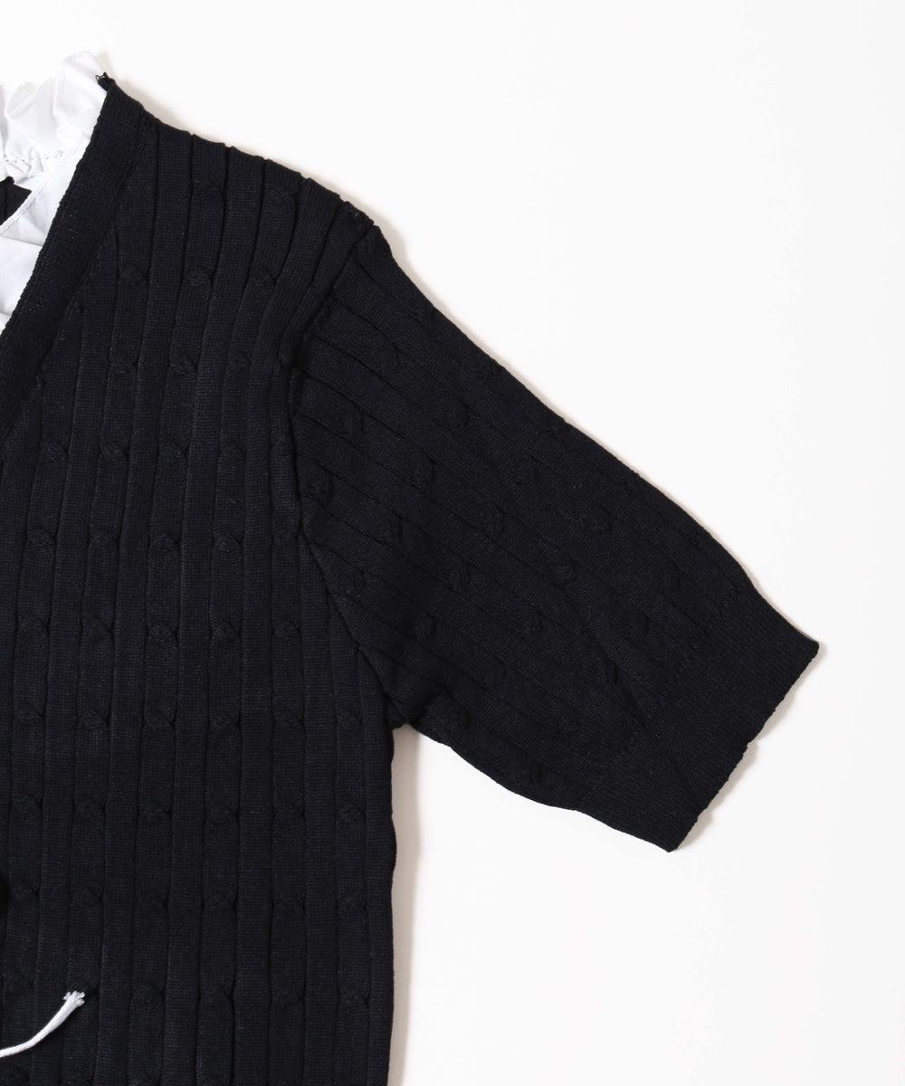 フリルネック半袖カーデ