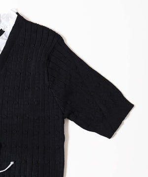 フリルネック半袖カーデ