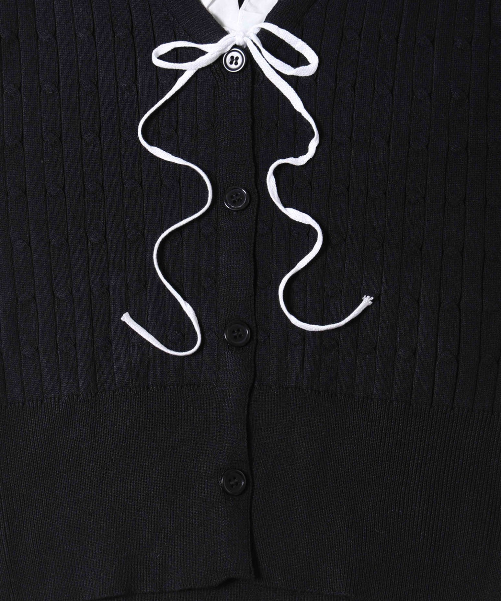 フリルネック半袖カーデ