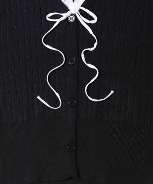 フリルネック半袖カーデ