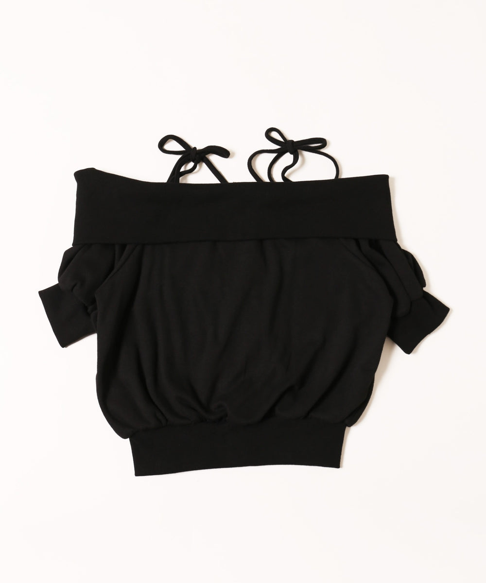 オフショルリボン半袖パーカー