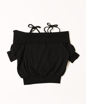 オフショルリボン半袖パーカー