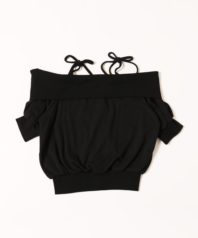 オフショルリボン半袖パーカー