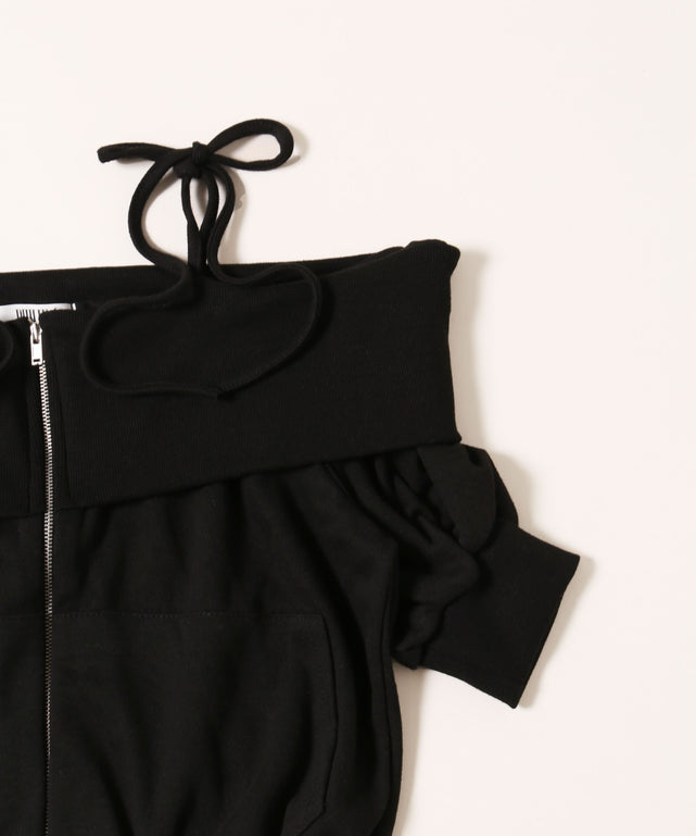 オフショルリボン半袖パーカー