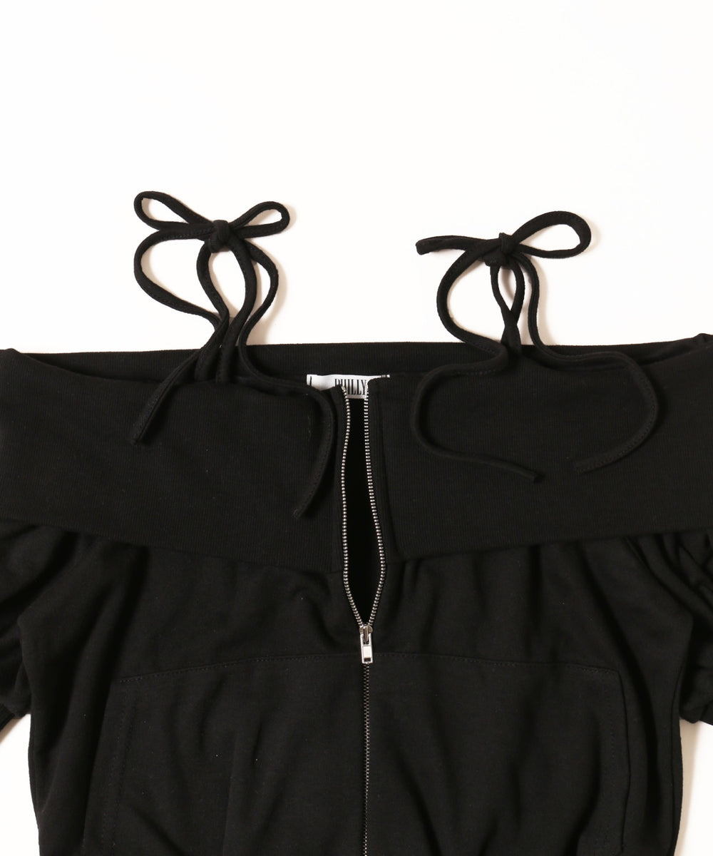 オフショルリボン半袖パーカー