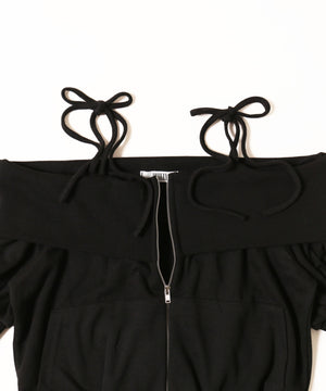 オフショルリボン半袖パーカー