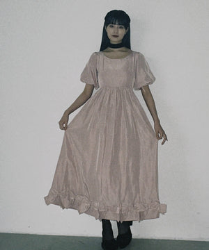 リボンパフスリーブロングワンピース