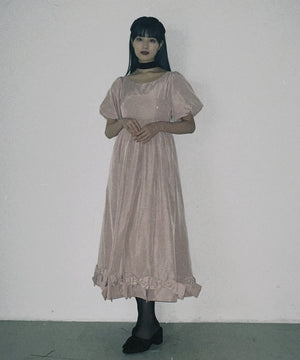 リボンパフスリーブロングワンピース