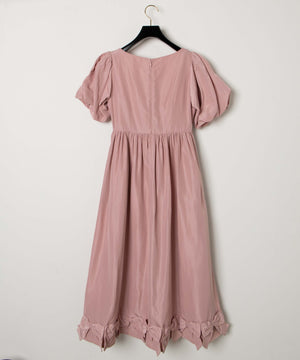 リボンパフスリーブロングワンピース