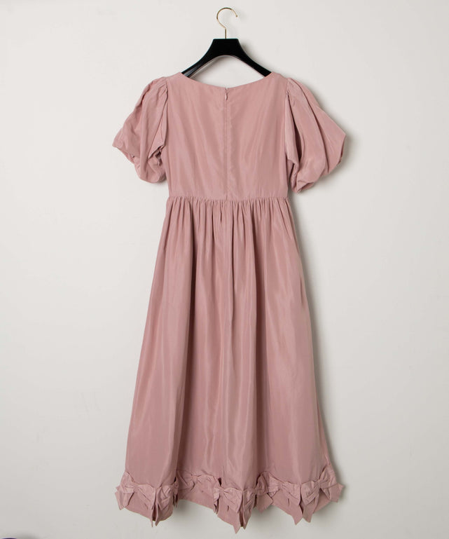 リボンパフスリーブロングワンピース