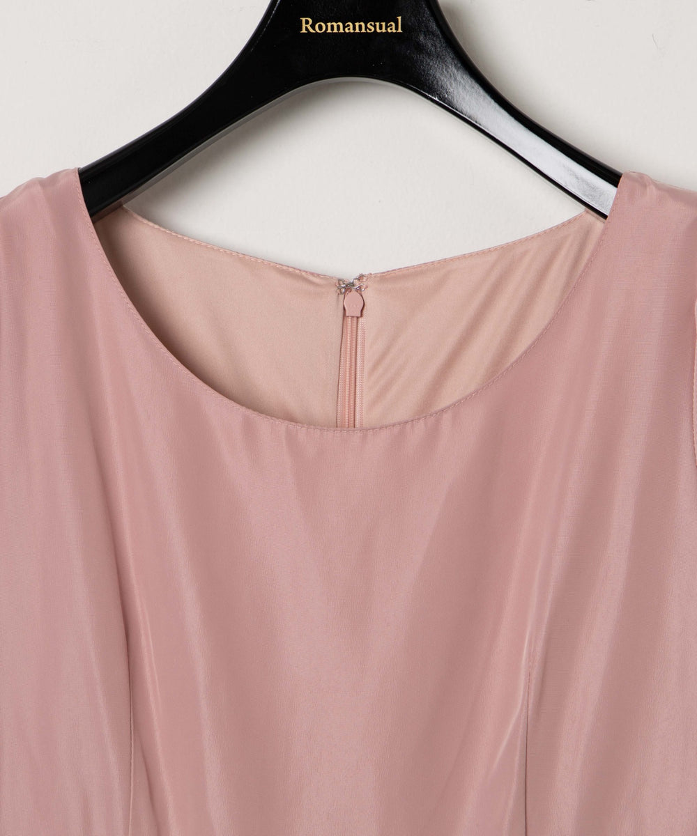 リボンパフスリーブロングワンピース