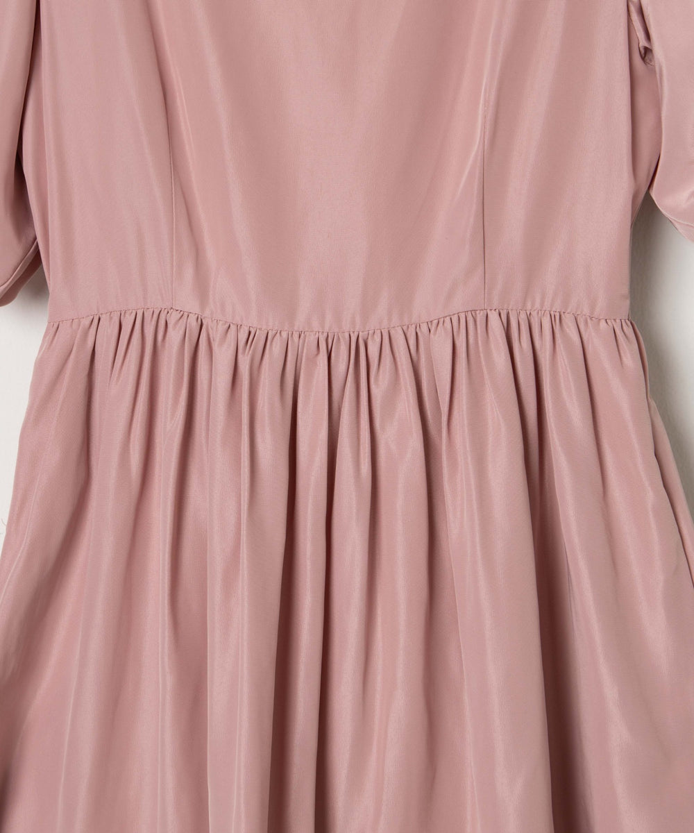 リボンパフスリーブロングワンピース