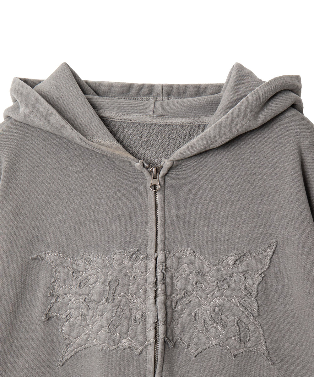 ピグメントダメージアップリケZIPパーカー