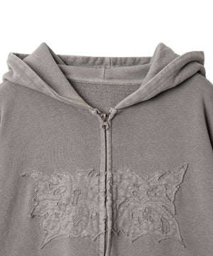 ピグメントダメージアップリケZIPパーカー