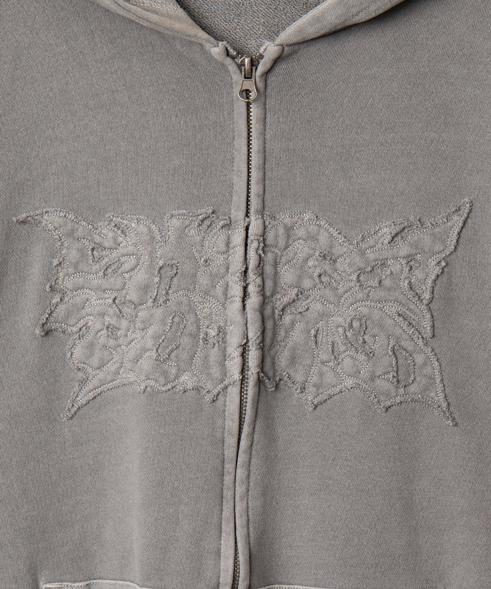 ピグメントダメージアップリケZIPパーカー