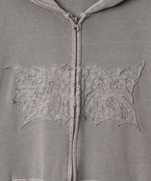 ピグメントダメージアップリケZIPパーカー