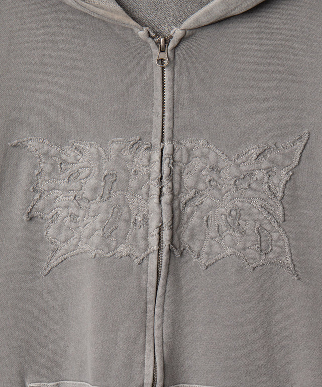 ピグメントダメージアップリケZIPパーカー