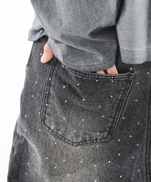 スーパーバギーラインストーンデニムパンツ