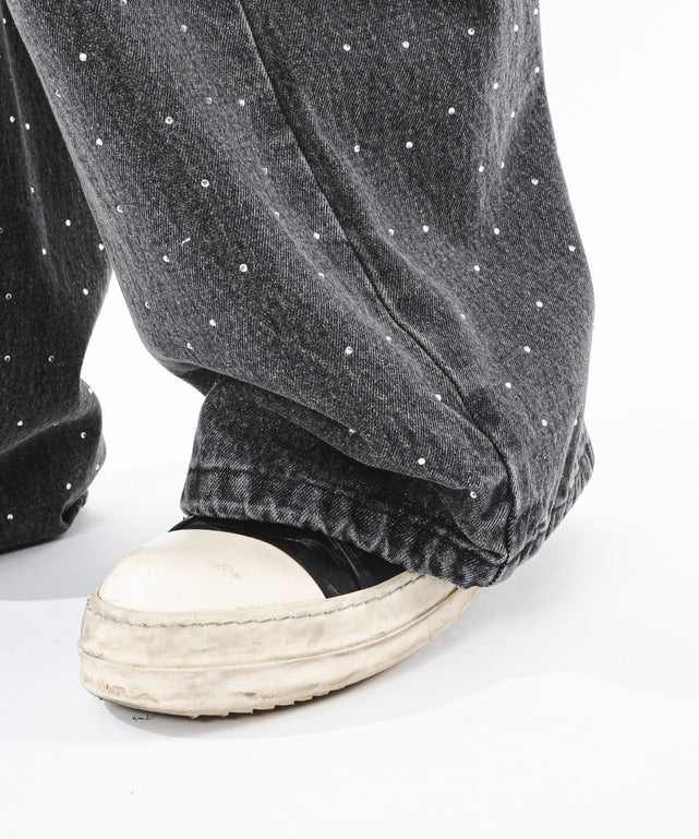 スーパーバギーラインストーンデニムパンツ