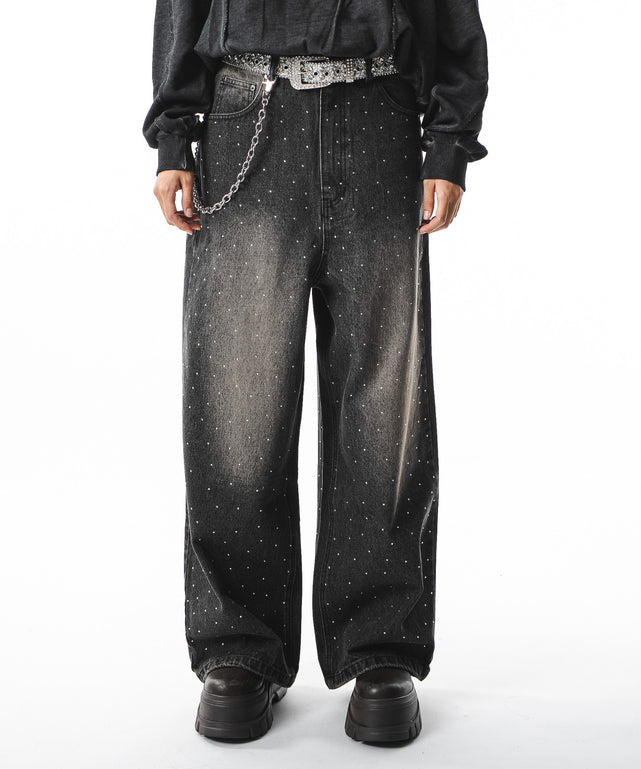 NOUBLIE PAS(ヌーブリーポー)ラインストーン バギーデニム　L NOUBLIE PAS(ヌーブリーポー)ラインストーン バギーデニム L