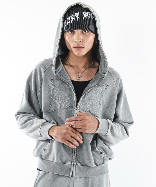 パウダーブリーチスタッズZIPパーカー/グレー モデル：180cm L着用