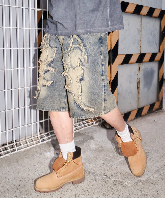 スーパーバギーフリンジデニムショーツ/柄1 モデル：178cm L着用