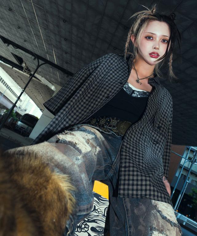 ブラックチェック1 モデル：153cm M着用