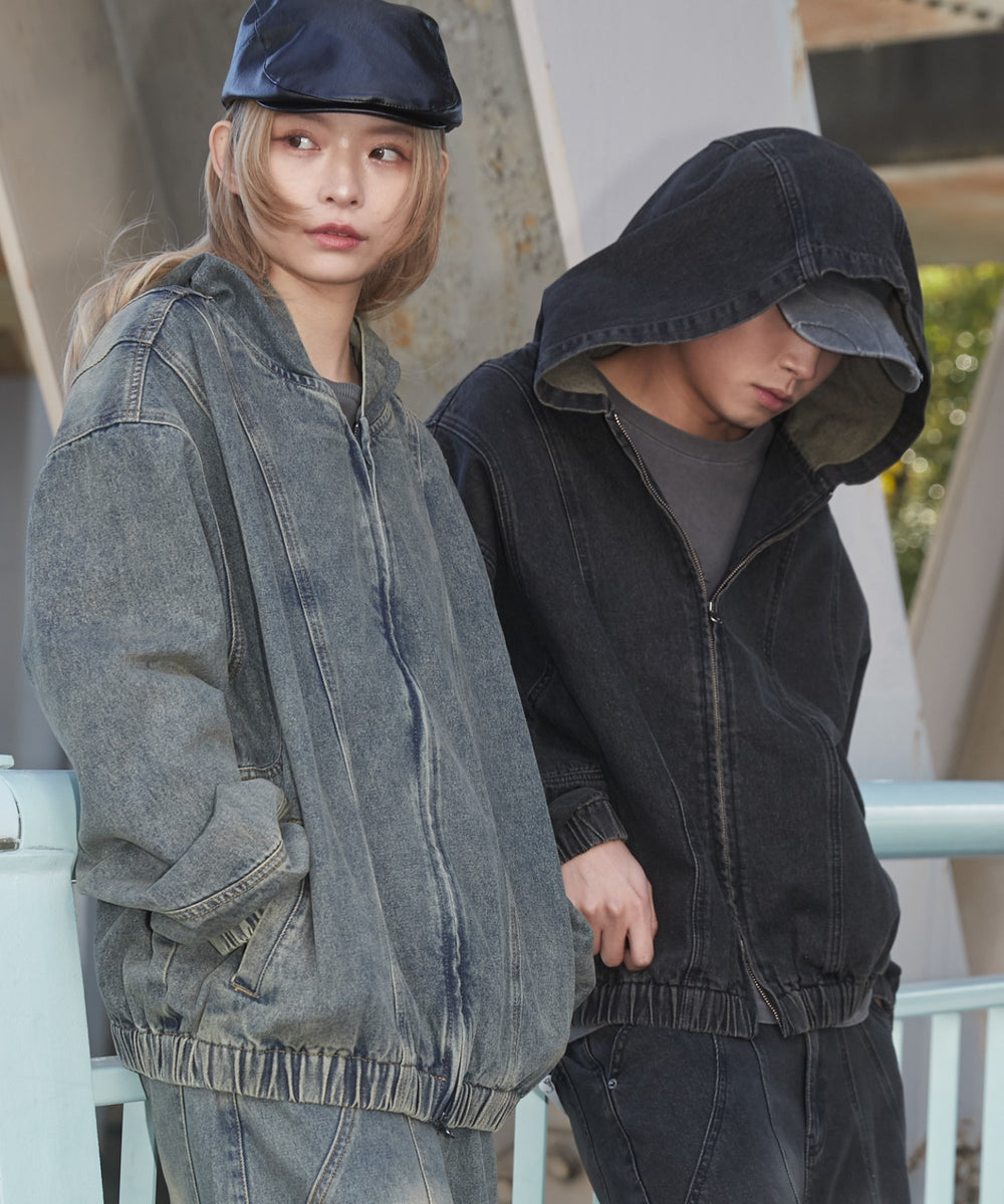 スウィッチングデニムフードブルゾン