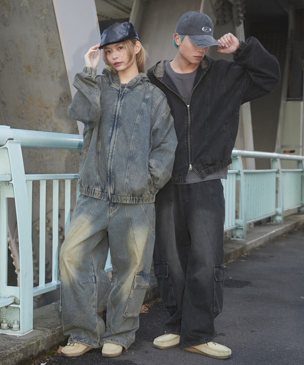 スウィッチングデニムフードブルゾン