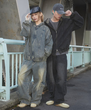 スウィッチングデニムフードブルゾン