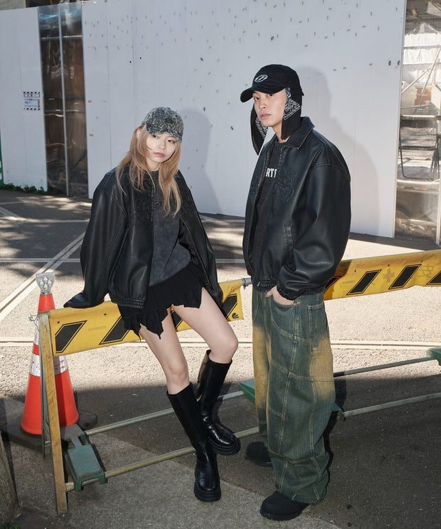 合皮ダメージアップリケブルゾン