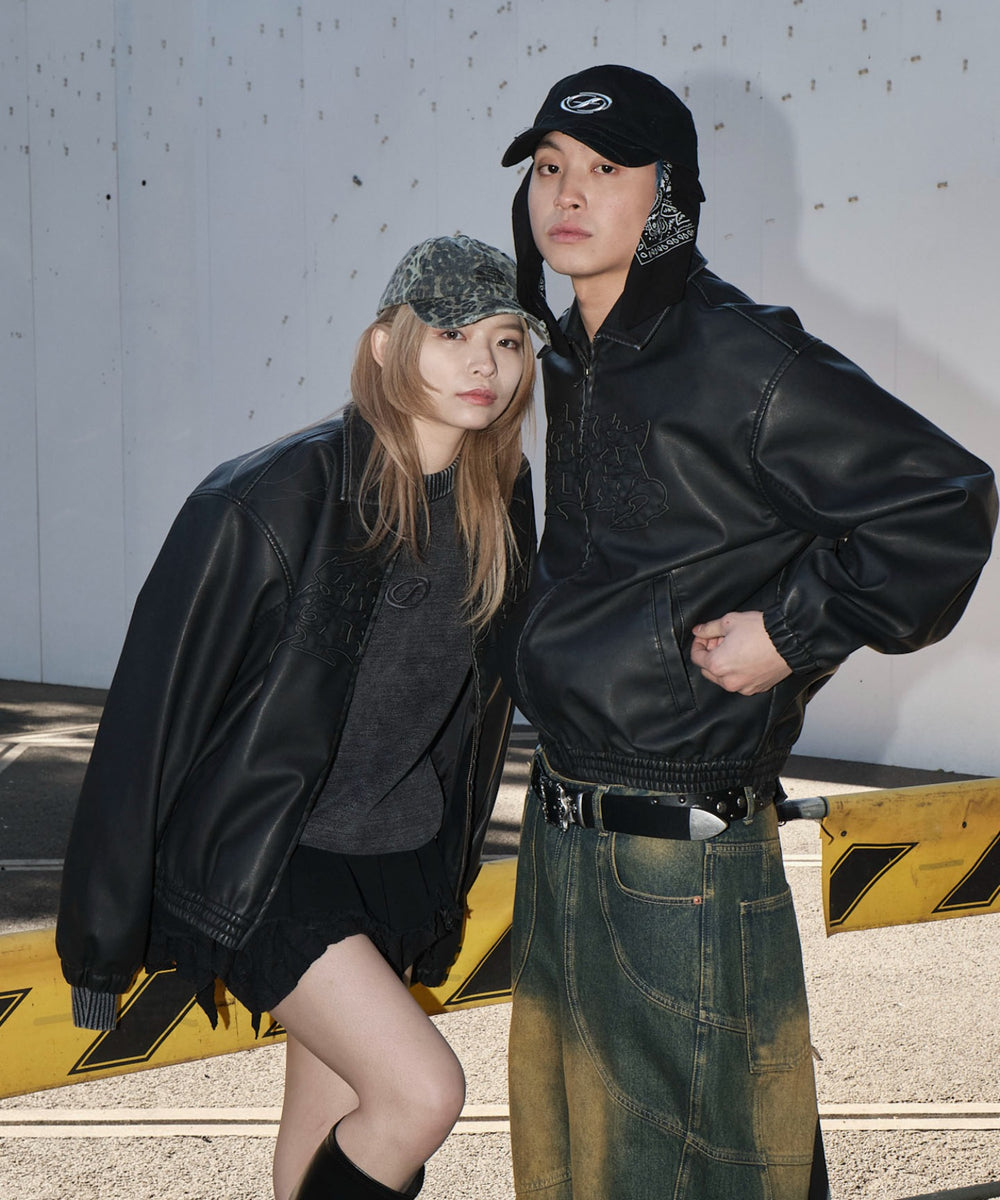 合皮ダメージアップリケブルゾン