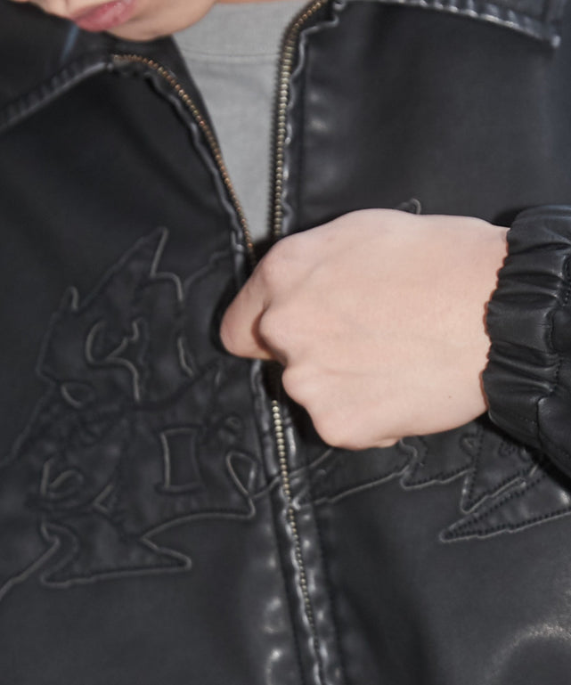 合皮ダメージアップリケブルゾン