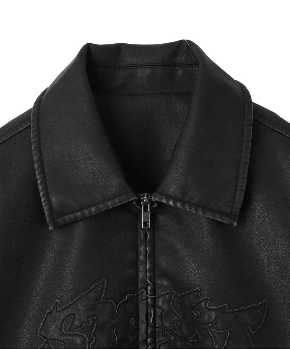 合皮ダメージアップリケブルゾン