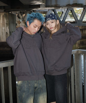 ダメージアップリケレイヤードZIPパーカー