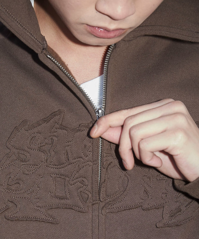 ダメージアップリケレイヤードZIPパーカー