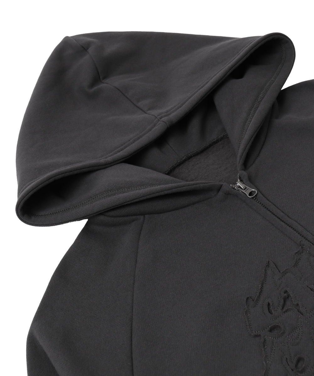 ダメージアップリケレイヤードZIPパーカー