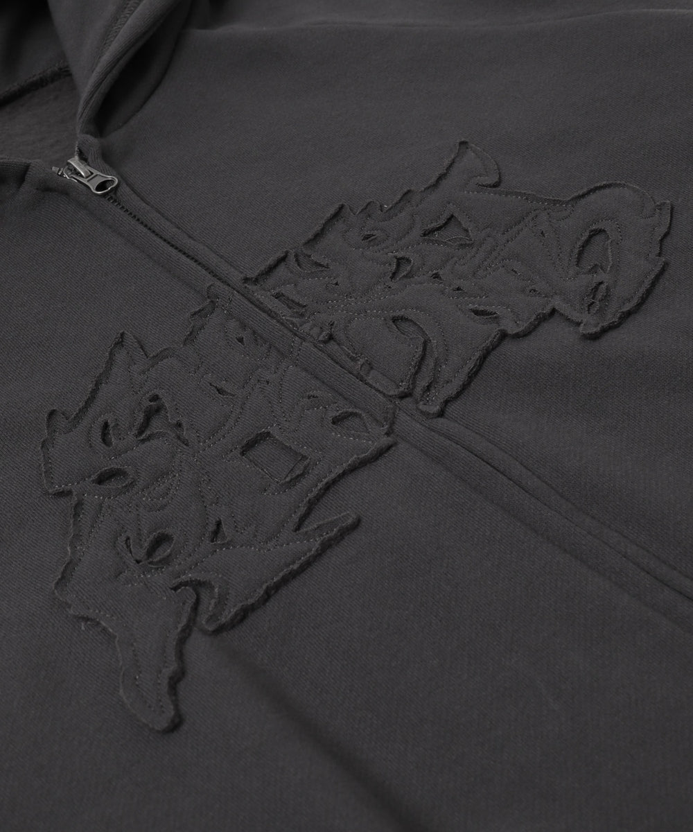 ダメージアップリケレイヤードZIPパーカー